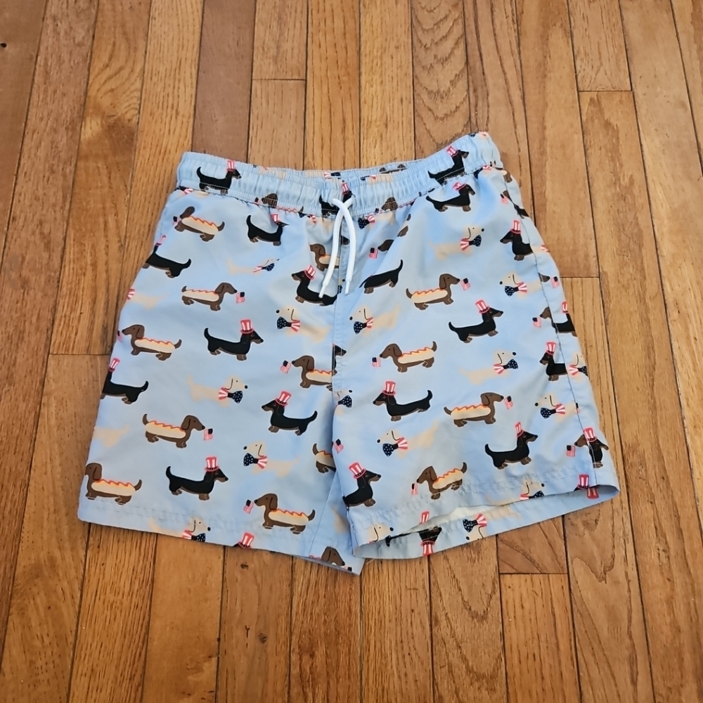 JANIE AND JACK Swim Trunks Boy’s 12 Weiner Dog 4th Of July USA Shorts Beach